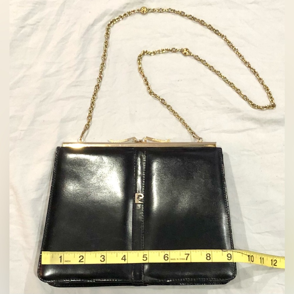 PIERE CARDIN black leather kiss lock chain clutch/purse size 9x7 great condition - Picture 10 of 15